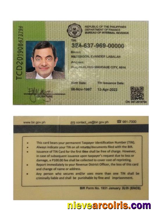 Philippines bureau of internal revenue ID 2022-present